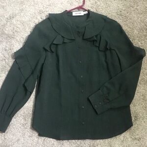 Cefinn Elegant Forest Green Ruffle Blouse 14